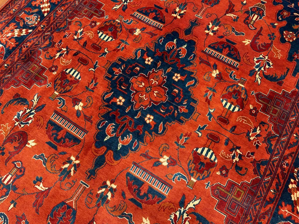 El Dokuma Afgan Bilicik Madalyon İnce Dokuma Yün Halı (150x215 cm) - Görsel 4