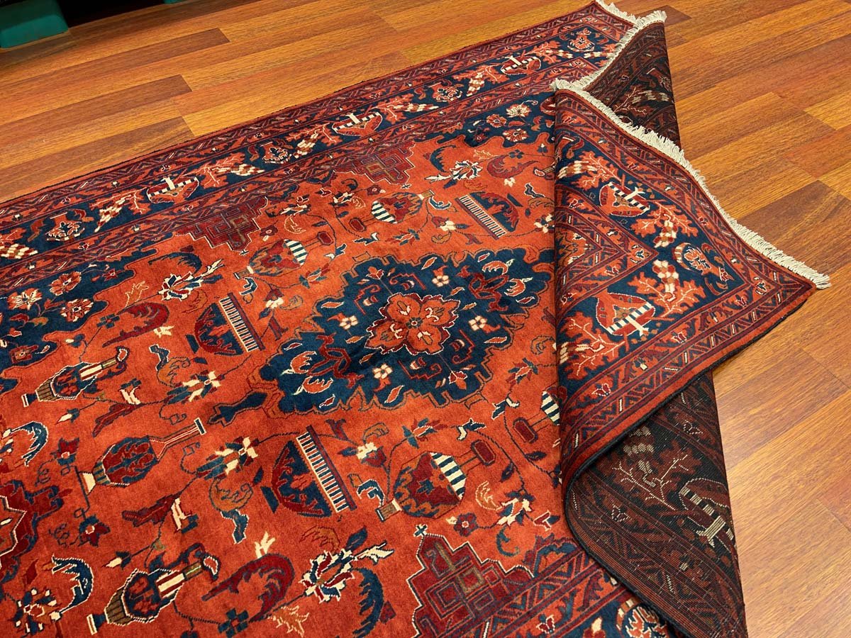 El Dokuma Afgan Bilicik Madalyon İnce Dokuma Yün Halı (150x215 cm) - Görsel 3