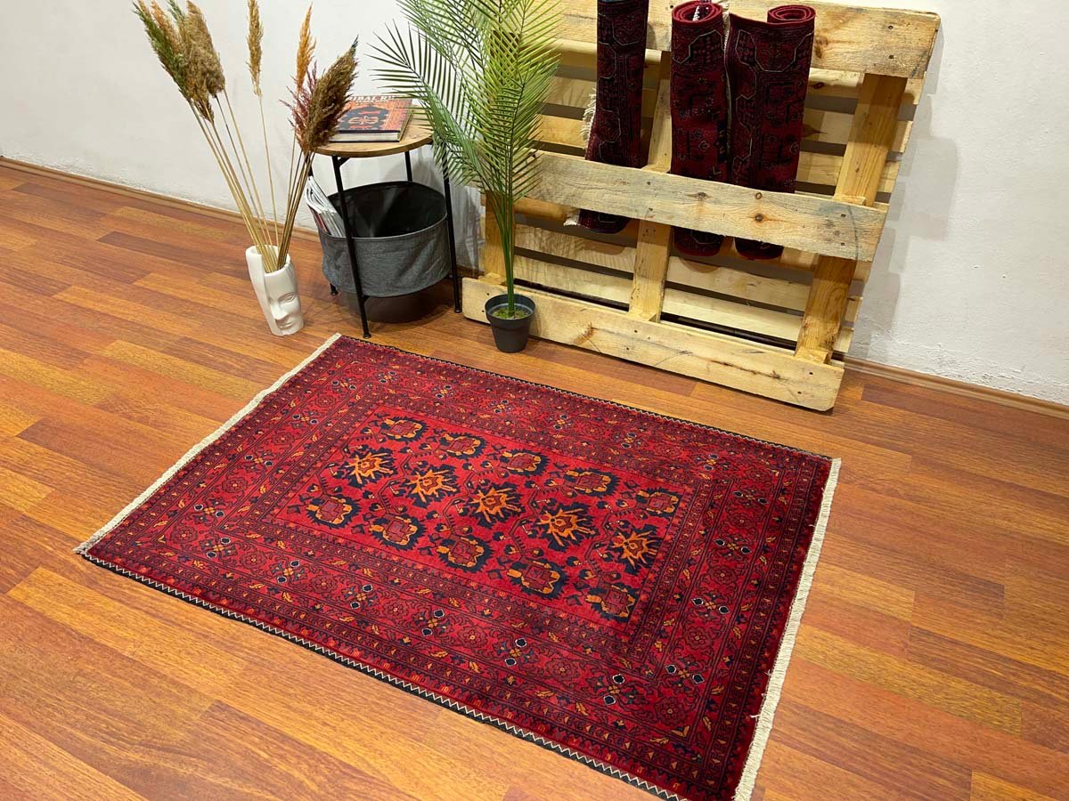 El Dokuma Afgan Bilicik İnce Dokuma Yün Halı (100x150 cm) - Görsel 4