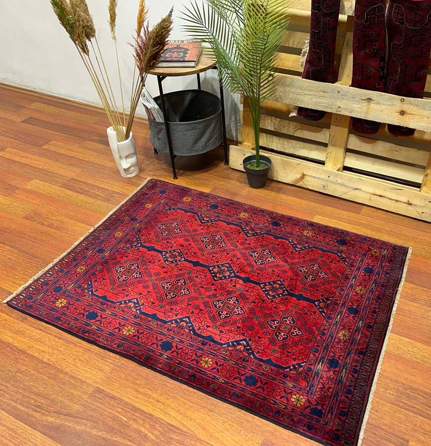 El Dokuma Afgan Bilicik İnce Dokuma Yün Halı (100x145 cm) - Görsel 3