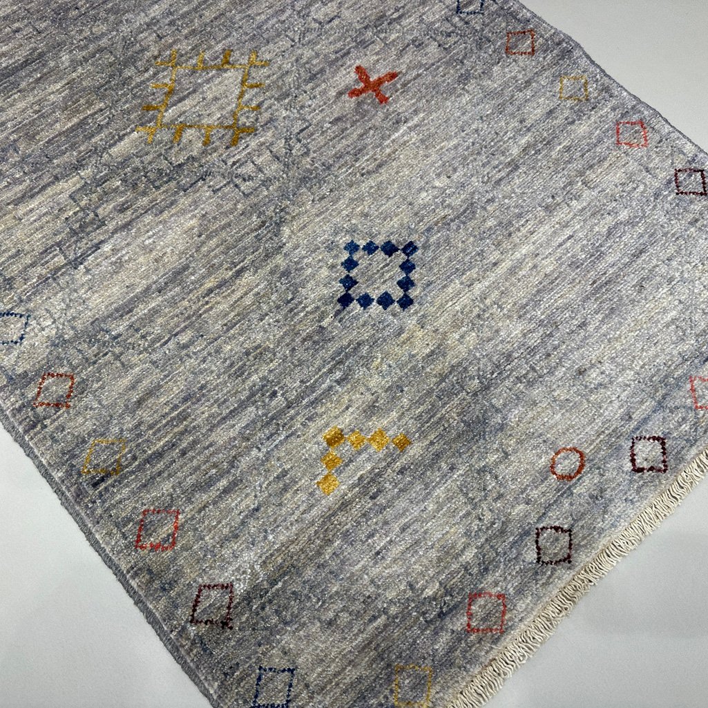 El Dokuma Gri Modern Afgan Yün Yolluk Halı (80x250 cm) - Görsel 6
