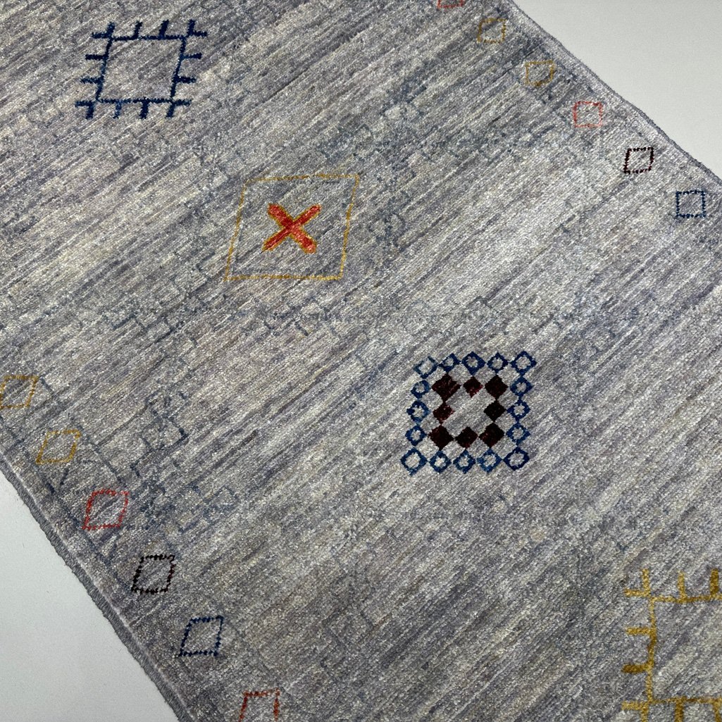 El Dokuma Gri Modern Afgan Yün Yolluk Halı (80x250 cm) - Görsel 3