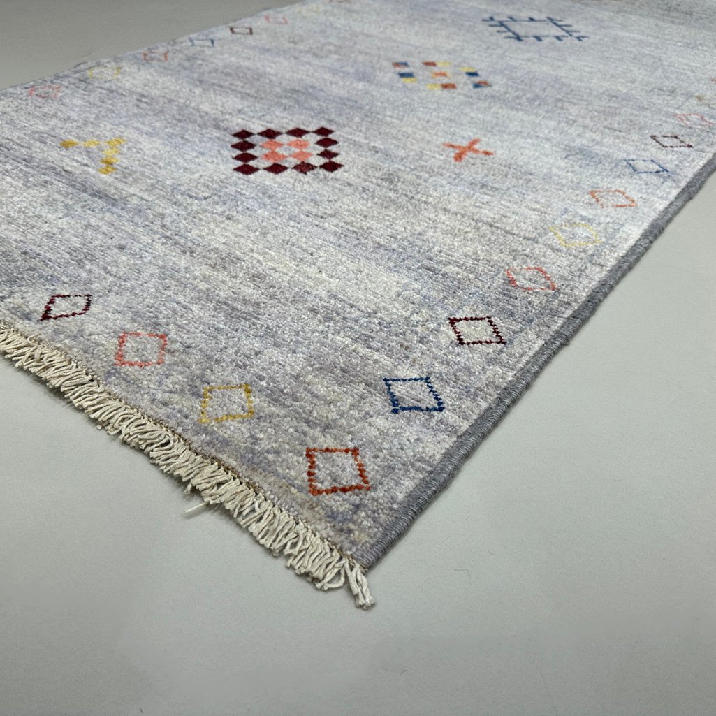 El Dokuma Gri Modern Afgan Yün Yolluk Halı (80x250 cm) - Görsel 7