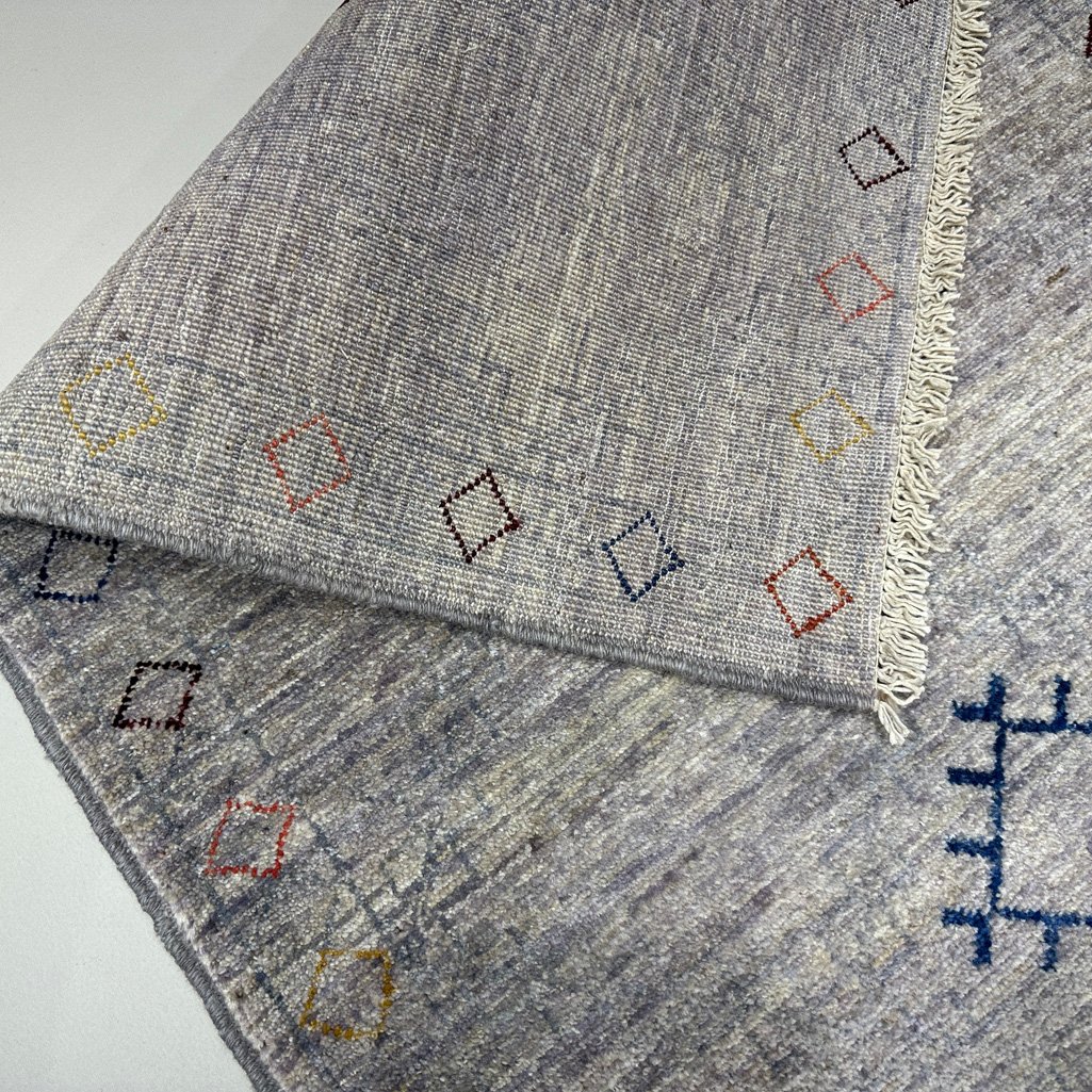 El Dokuma Gri Modern Afgan Yün Yolluk Halı (80x250 cm) - Görsel 2