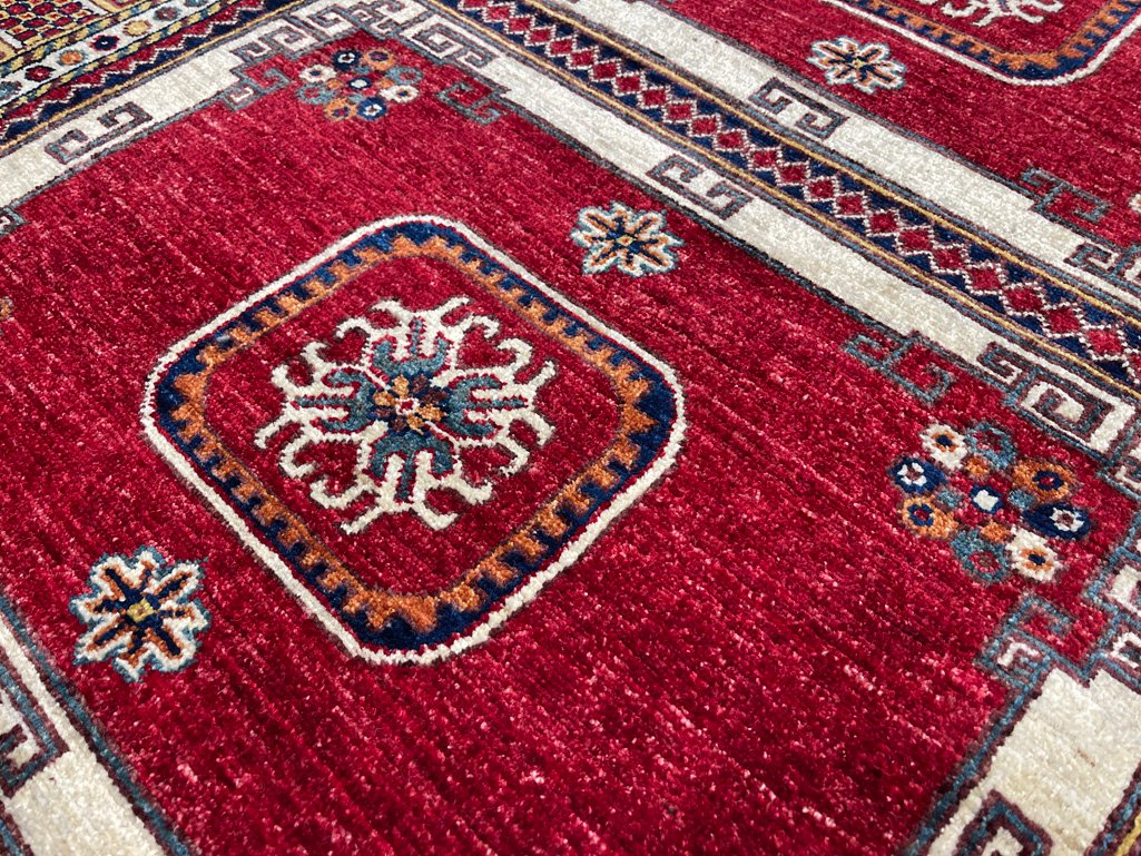 El Dokuma Afgan Kabile Kırmızı Yün Halı (150x250 cm) - Görsel 4