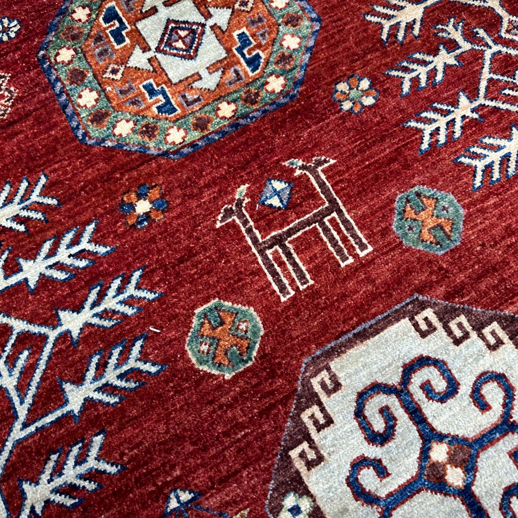 El Dokuma Bordo Afgan Kabile Yün Halı (180x270 cm) - Görsel 3