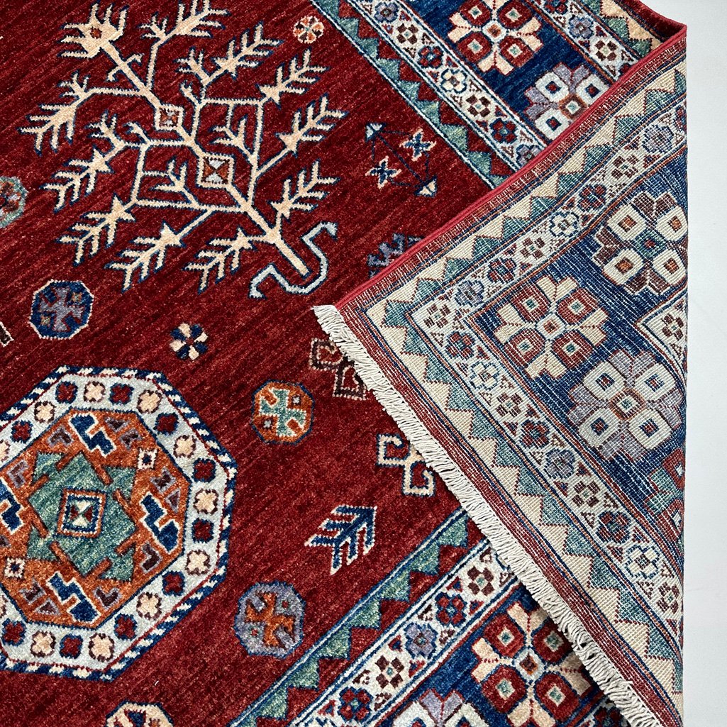 El Dokuma Bordo Afgan Kabile Yün Halı (180x270 cm) - Görsel 6