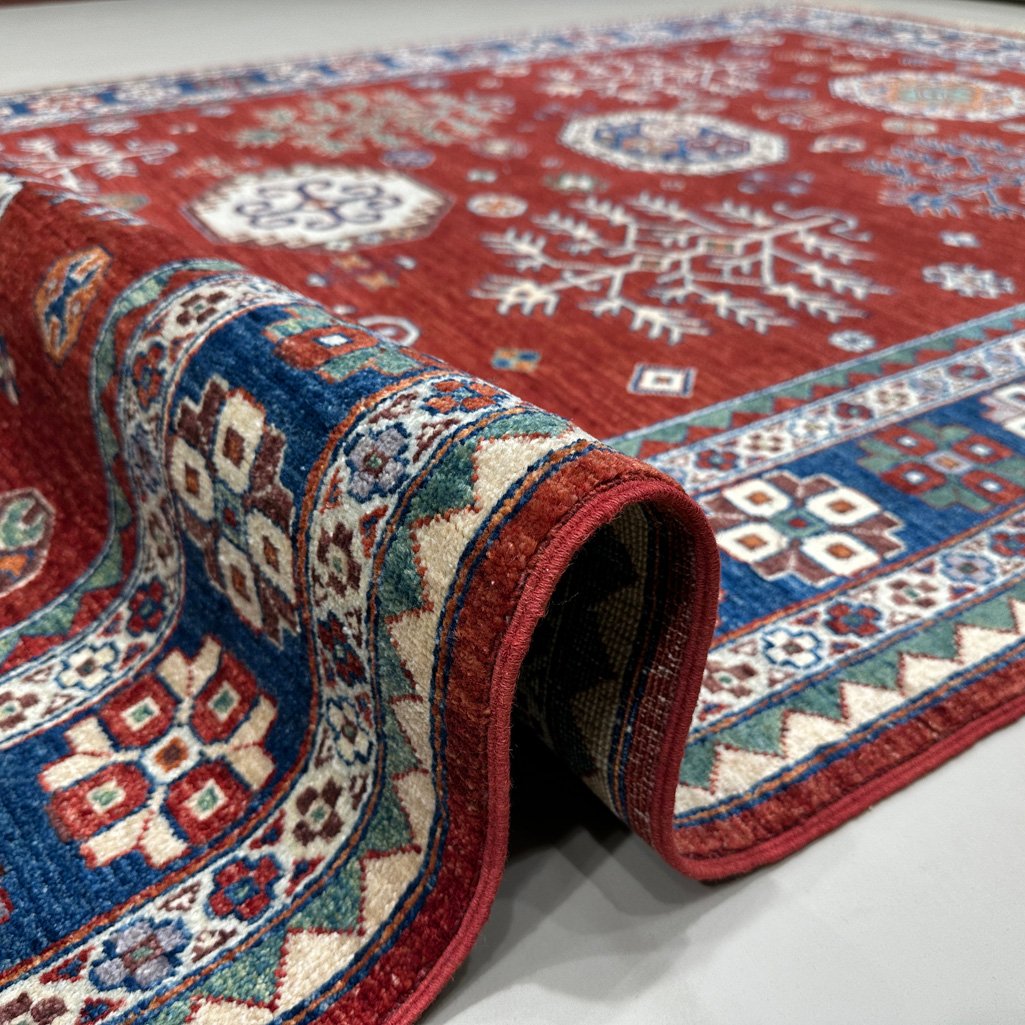 El Dokuma Bordo Afgan Kabile Yün Halı (180x270 cm) - Görsel 5