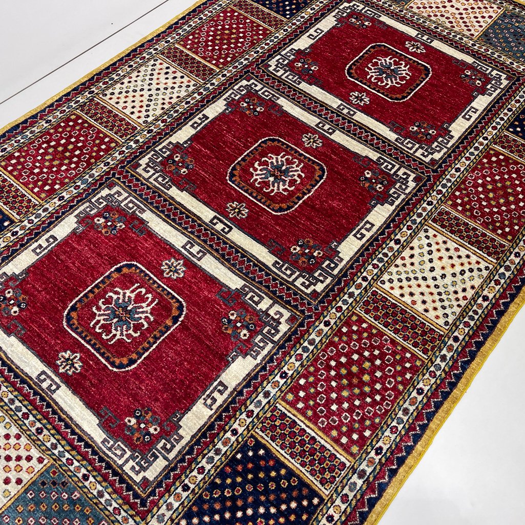 El Dokuma Afgan Kabile Kırmızı Yün Halı (150x250 cm) - Görsel 8