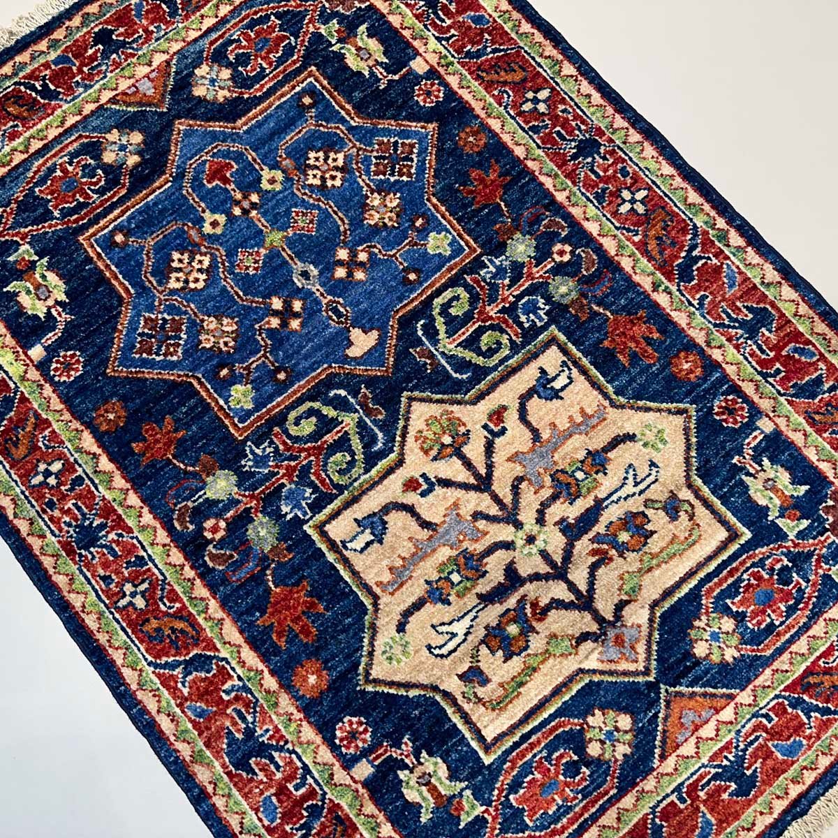El Dokuma Mavi Afgan Kabile Yün Halı (80x120 cm) - Görsel 6