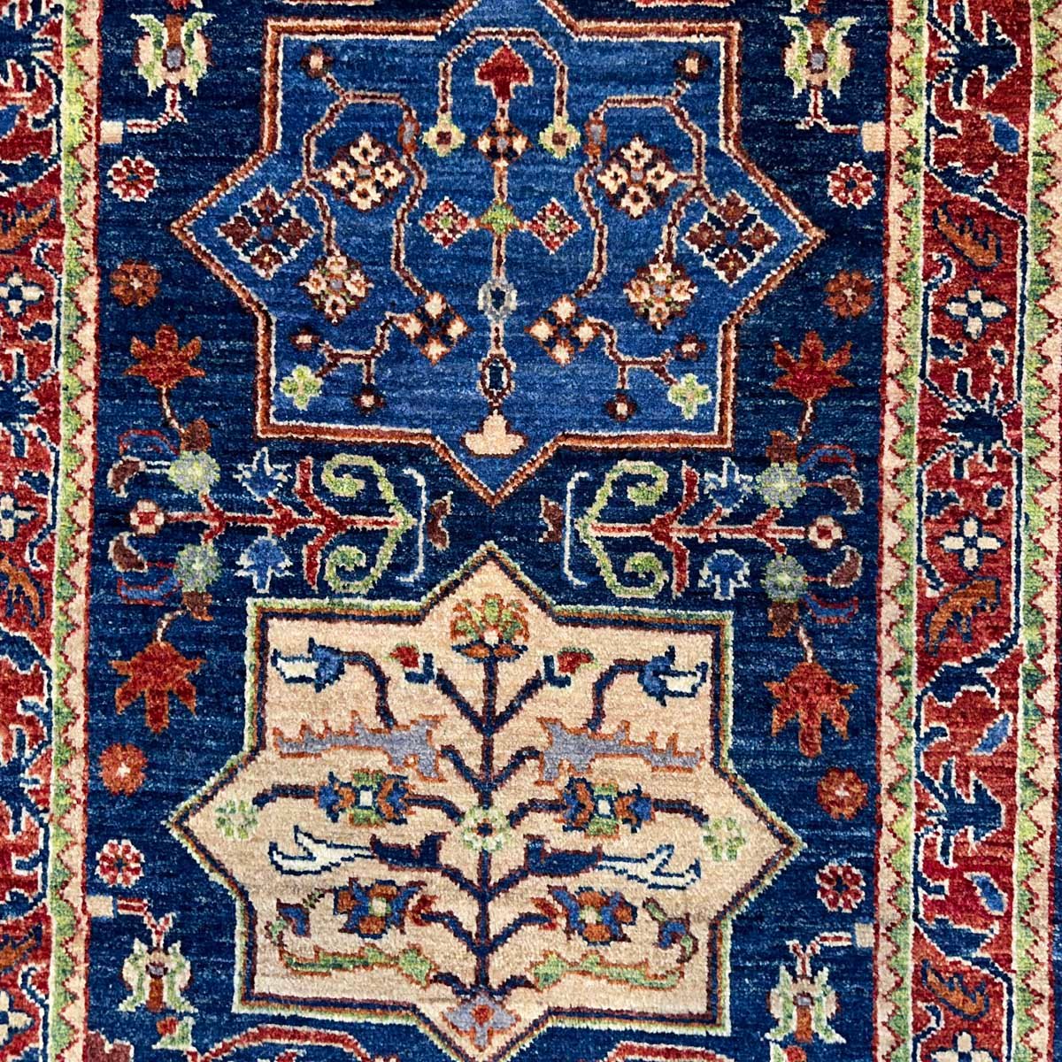 El Dokuma Mavi Afgan Kabile Yün Halı (80x120 cm) - Görsel 2