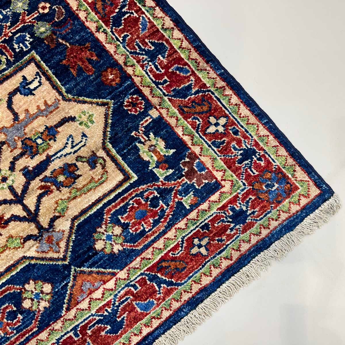 El Dokuma Mavi Afgan Kabile Yün Halı (80x120 cm) - Görsel 7