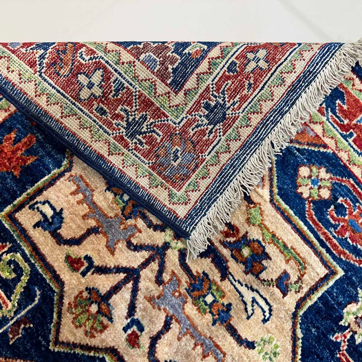 El Dokuma Mavi Afgan Kabile Yün Halı (80x120 cm) - Görsel 4