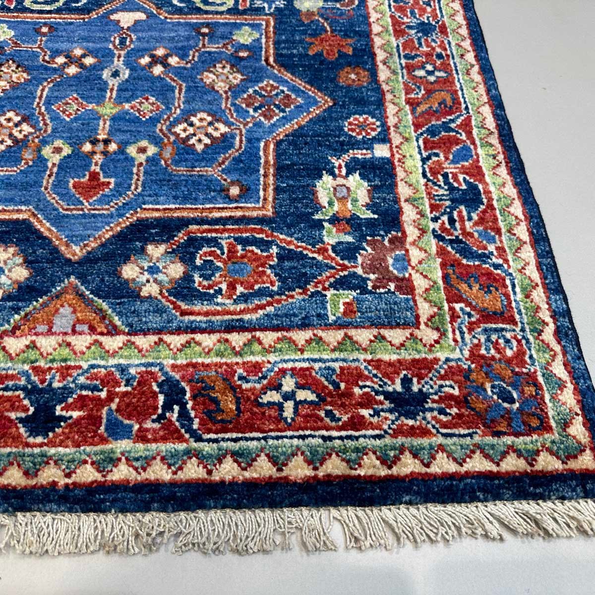 El Dokuma Mavi Afgan Kabile Yün Halı (80x120 cm) - Görsel 3