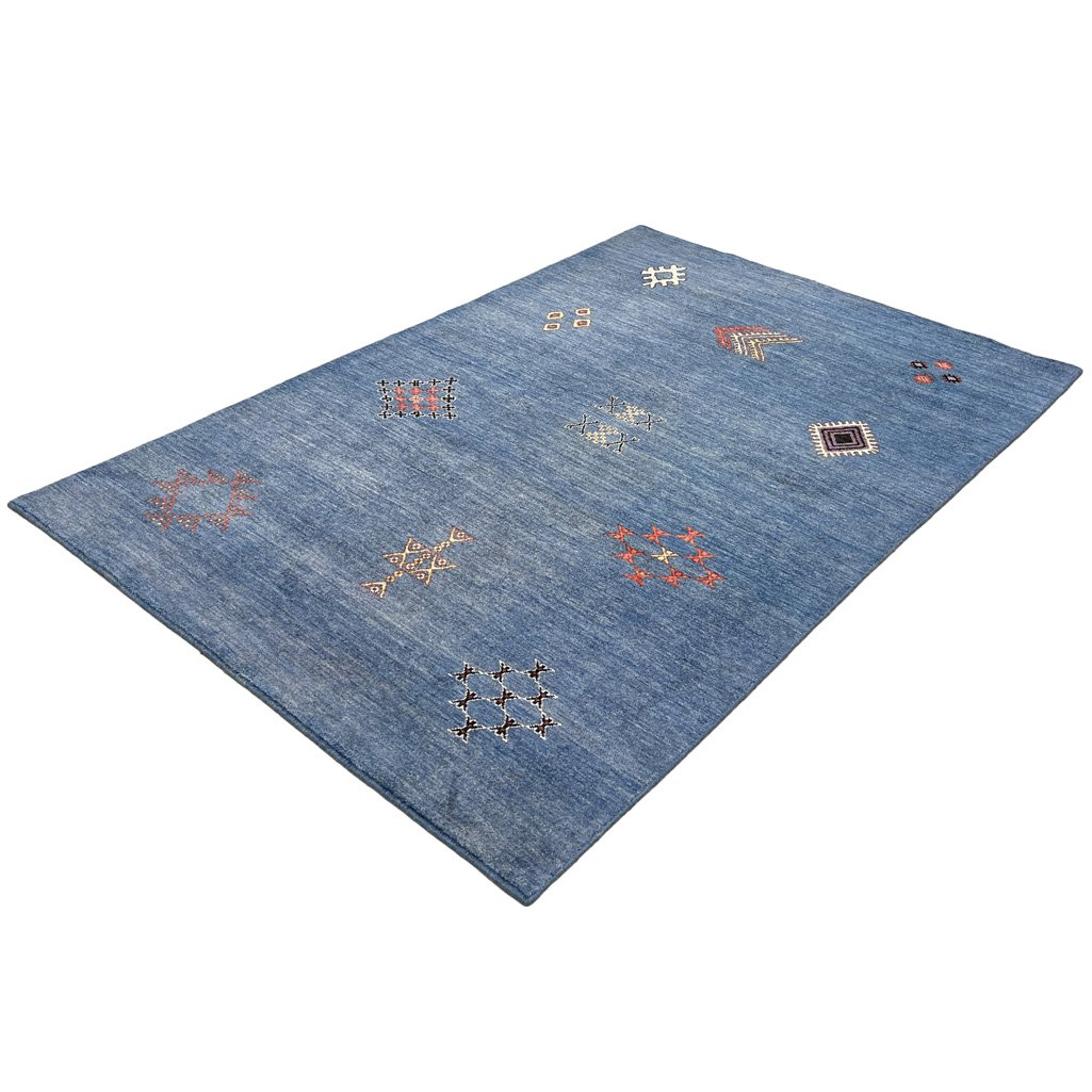 El Dokuma Mavi Modern Afgan Yün Halı (155x235 cm) - Görsel 8