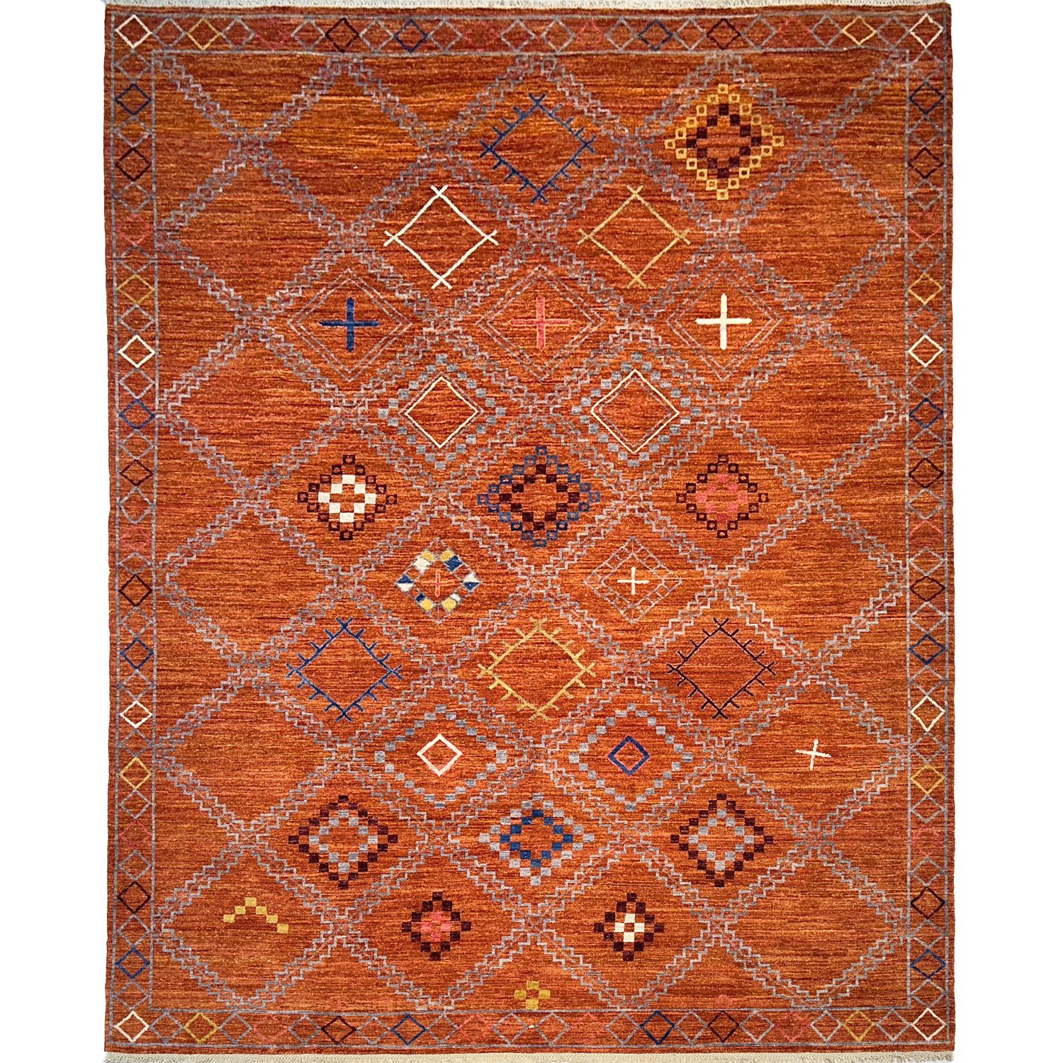 El Dokuma Turuncu Afgan Modern Yün Halı (280x360 cm)