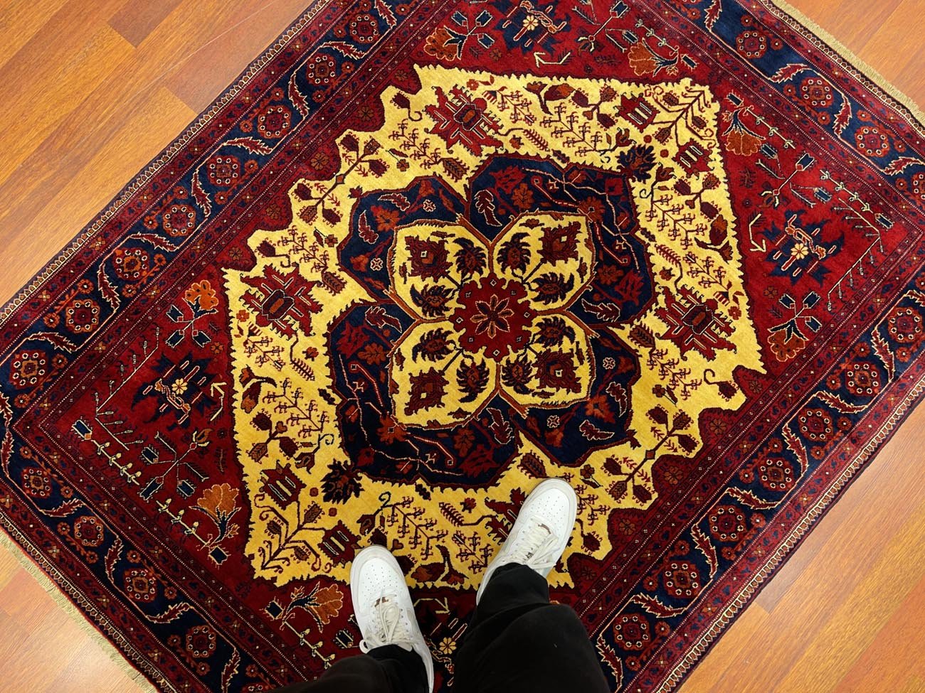 El Dokuma Madalyon Afgan Bilicik Yün Halı (150x190 cm) - Görsel 6