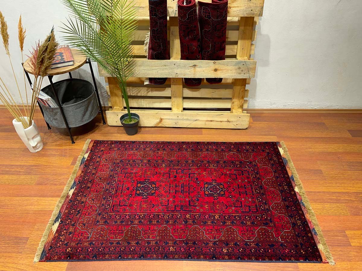 El Dokuma Afgan Bilicik İnce Dokuma Yün Halı (95x145 cm) - Görsel 7