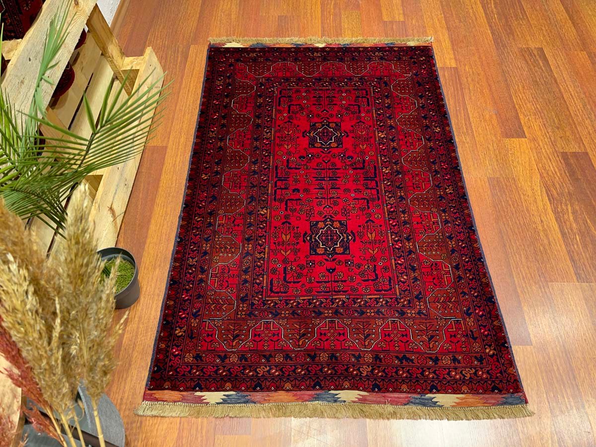 El Dokuma Afgan Bilicik İnce Dokuma Yün Halı (95x145 cm) - Görsel 2