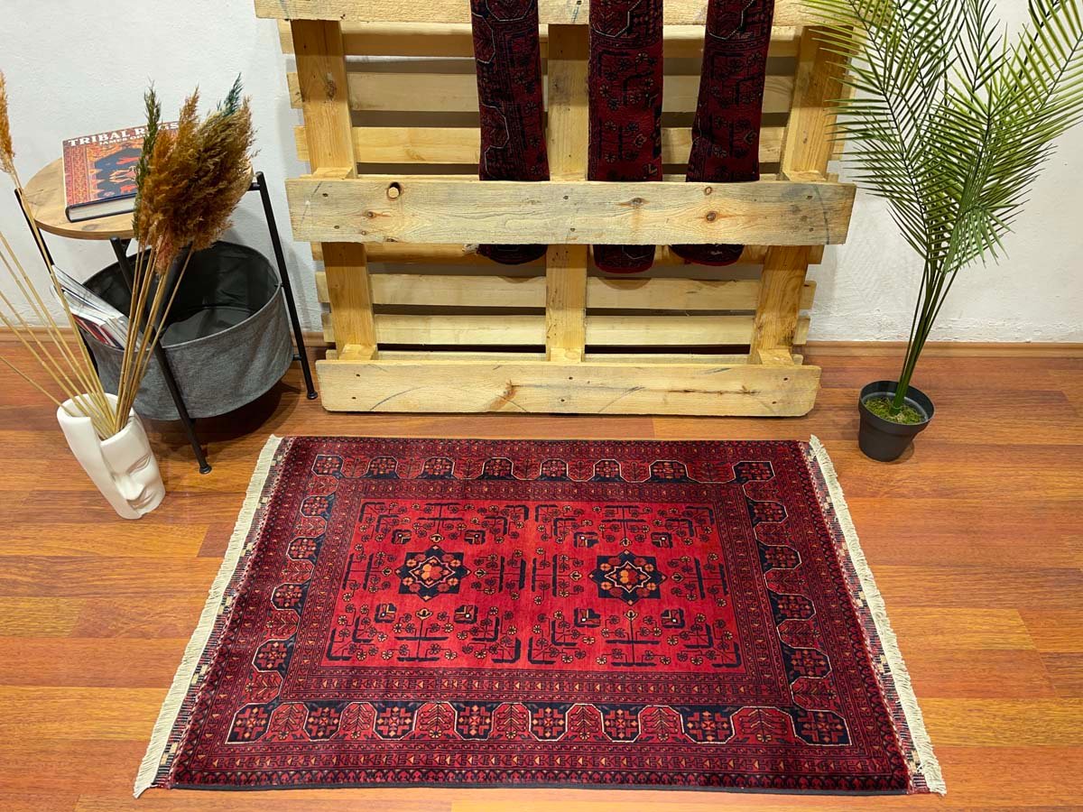 El Dokuma Afgan Bilicik İnce Dokuma Yün Halı (80x120 cm) - Görsel 8