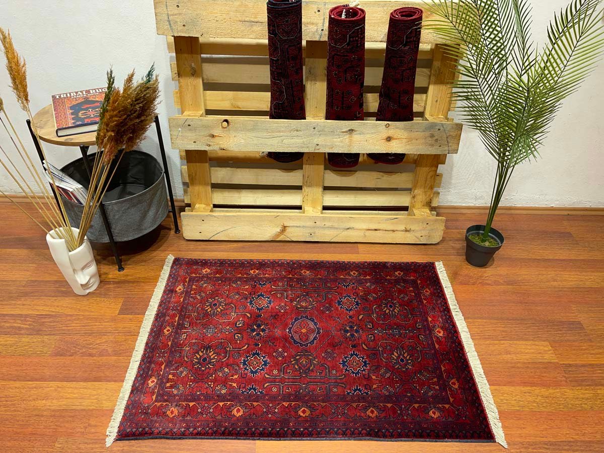 El Dokuma Afgan Bilicik İnce Dokuma Yün Halı (80x115 cm) - Görsel 6