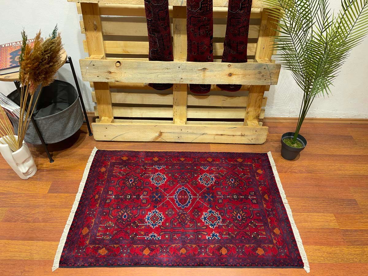 El Dokuma Afgan Bilicik İnce Dokuma Yün Halı (80x120 cm) - Görsel 6
