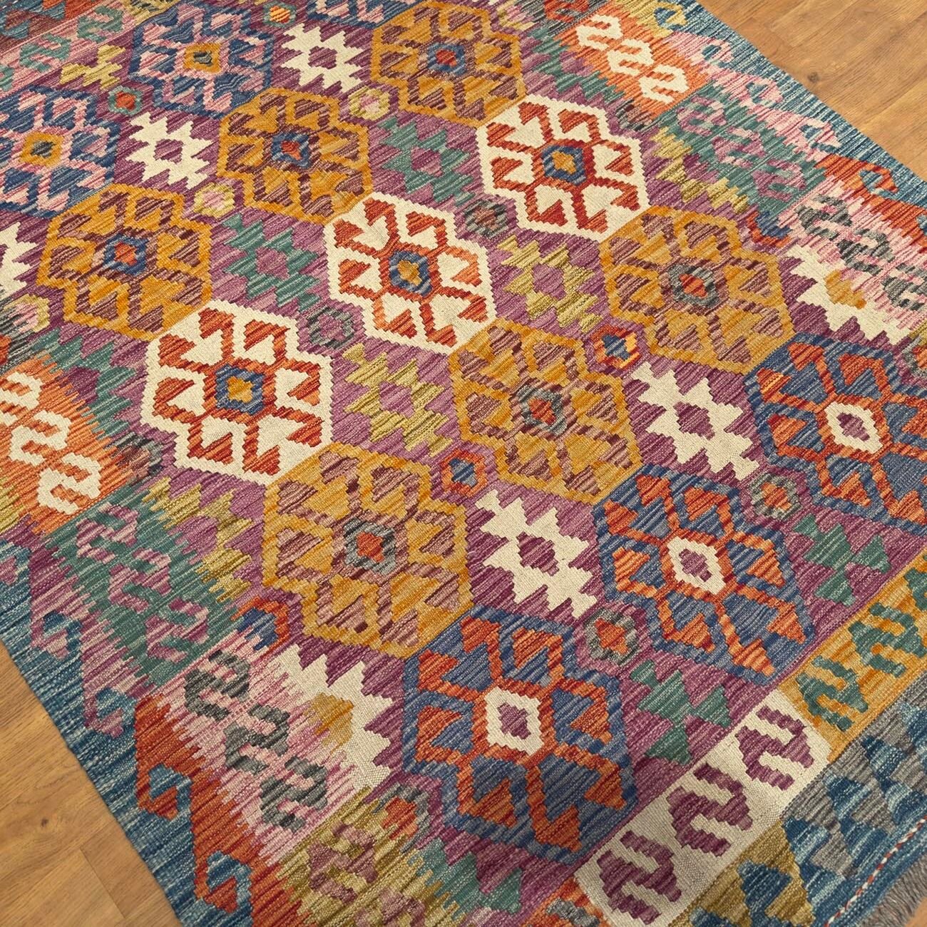 El Dokuma Renkli Yün Kilim (150x200 cm) - Görsel 7