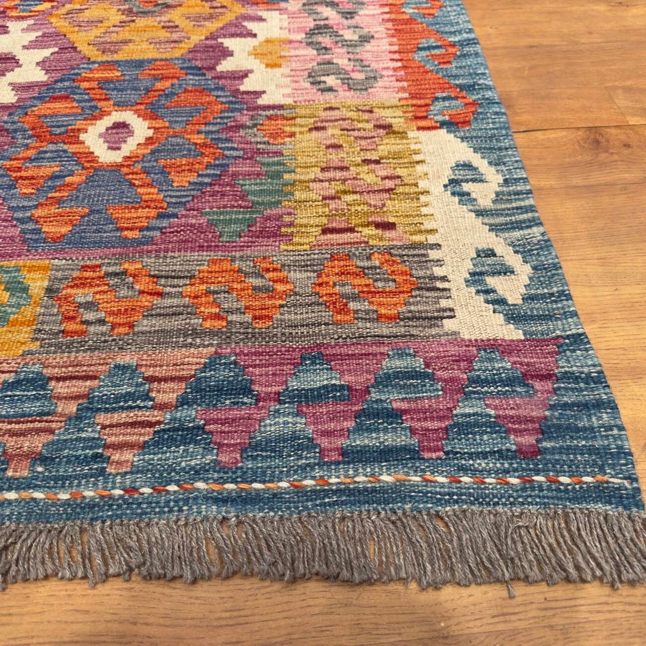 El Dokuma Renkli Yün Kilim (150x200 cm) - Görsel 8