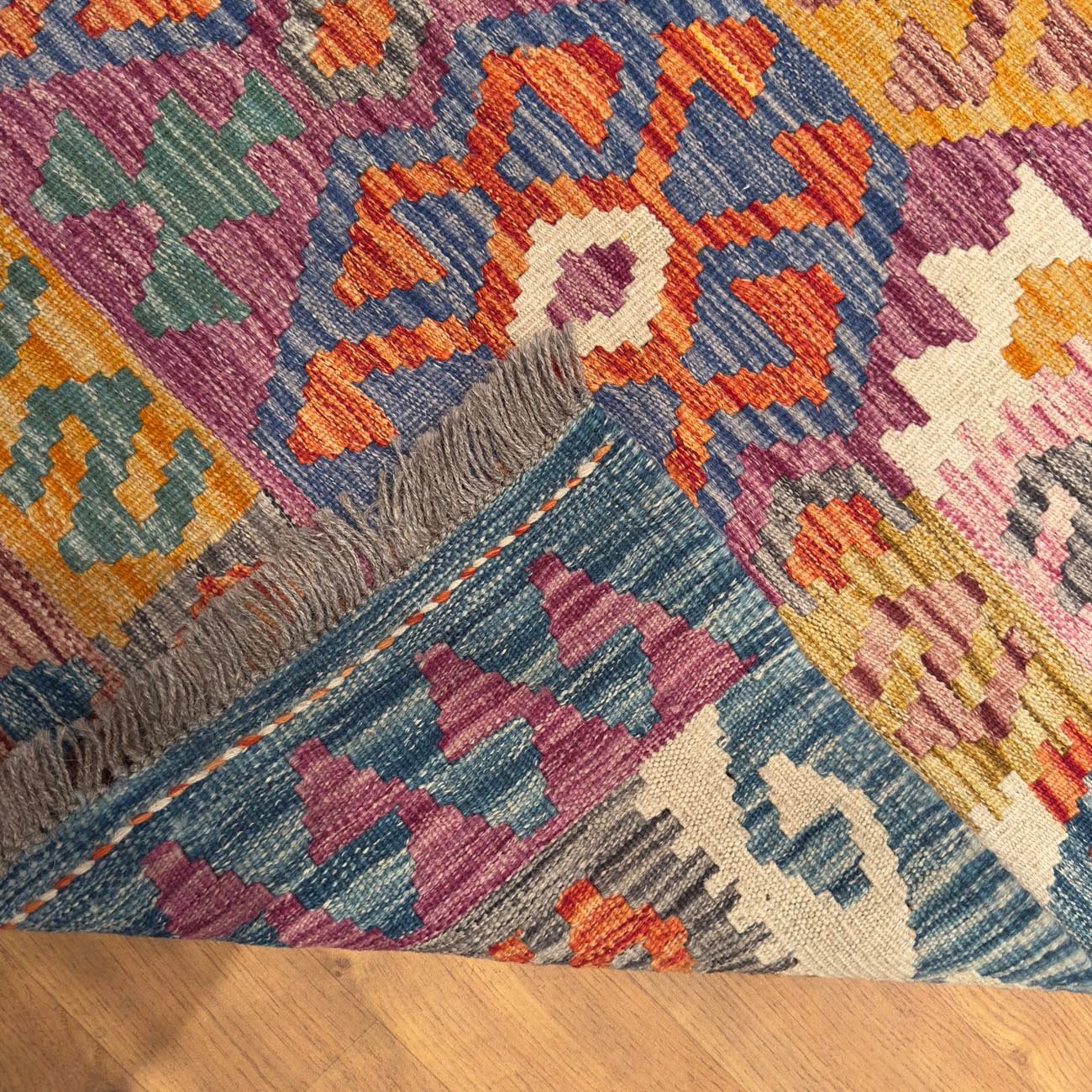 El Dokuma Renkli Yün Kilim (150x200 cm) - Görsel 5