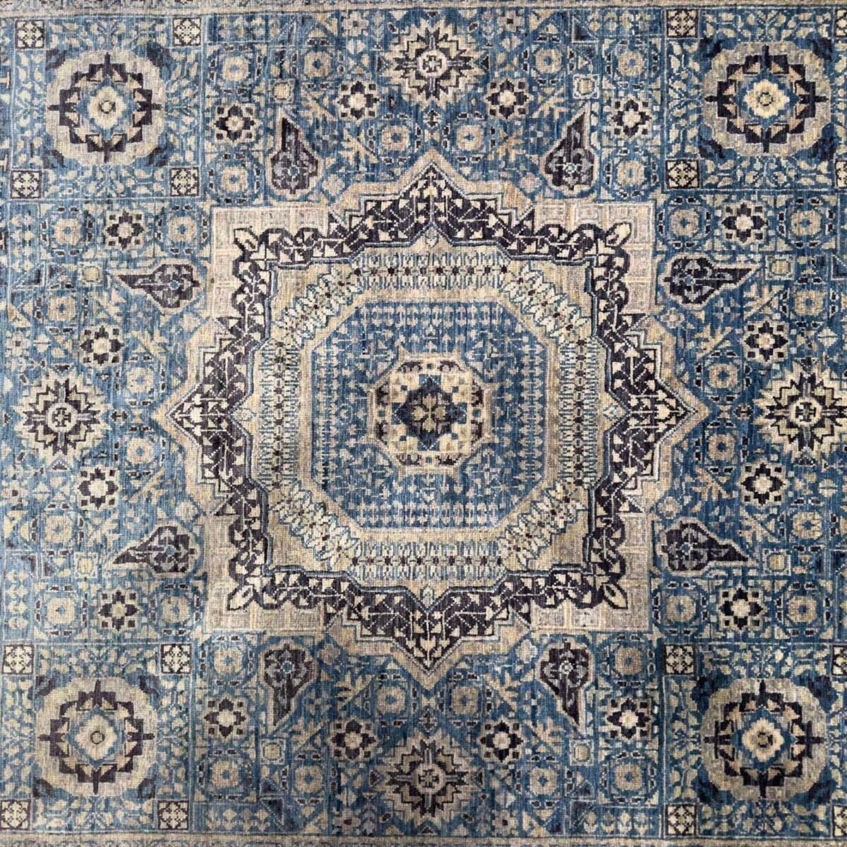 El Dokuma Premium Mavi Memlük Yün Halı (150x210 cm) - Görsel 2
