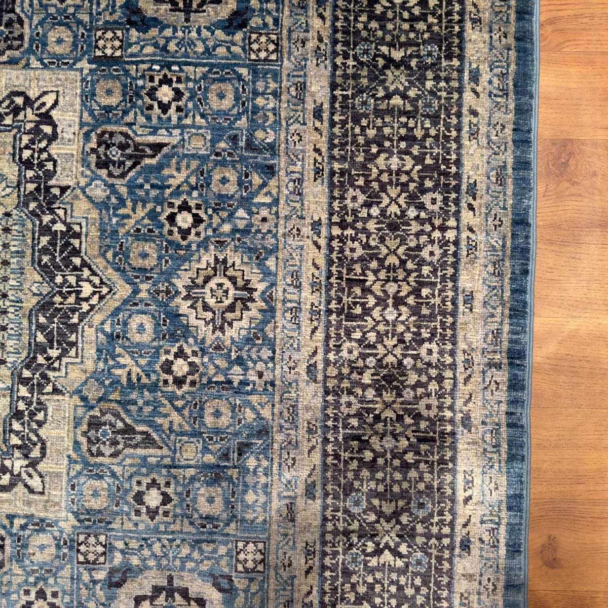 El Dokuma Premium Mavi Memlük Yün Halı (150x210 cm) - Görsel 9