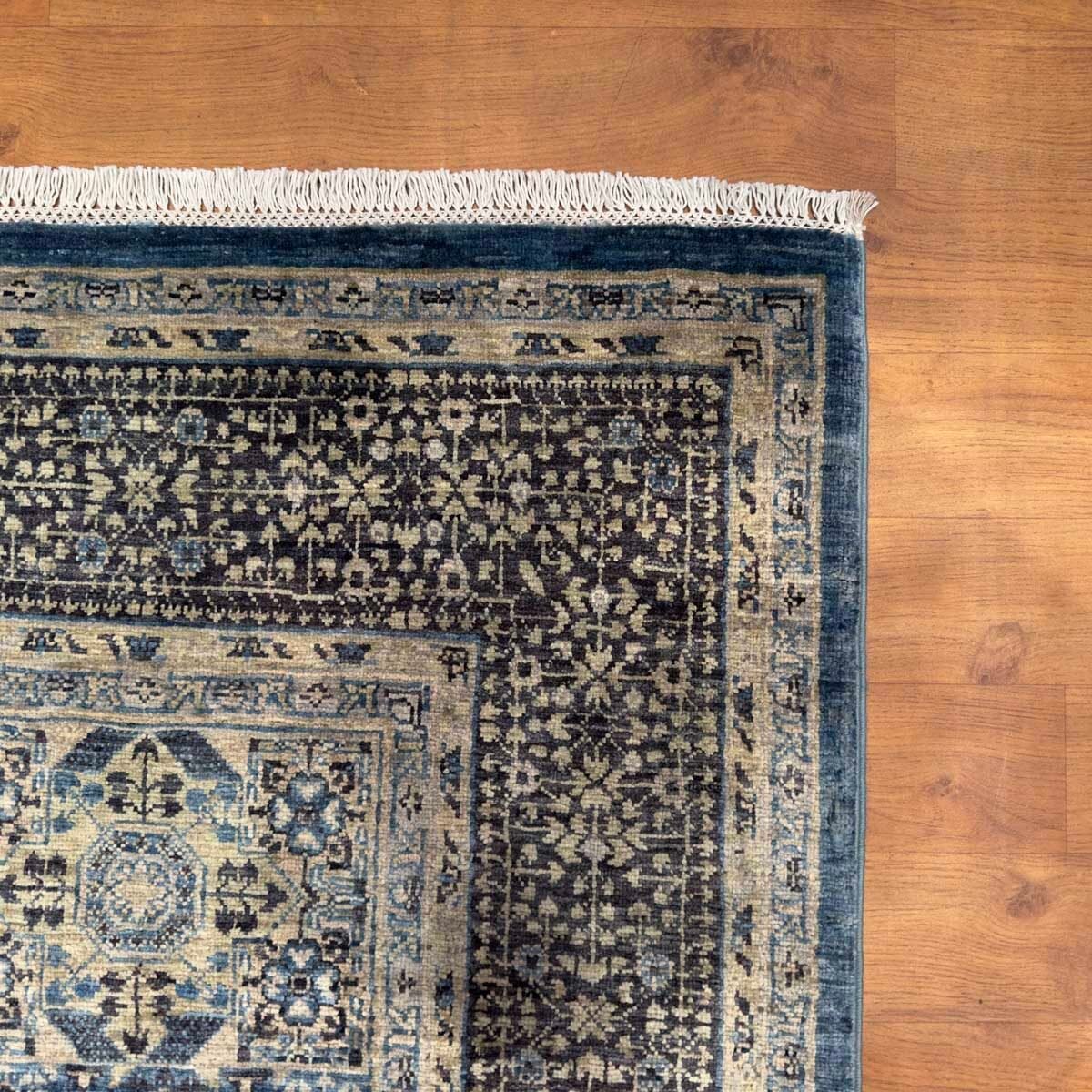 El Dokuma Premium Mavi Memlük Yün Halı (150x210 cm) - Görsel 4