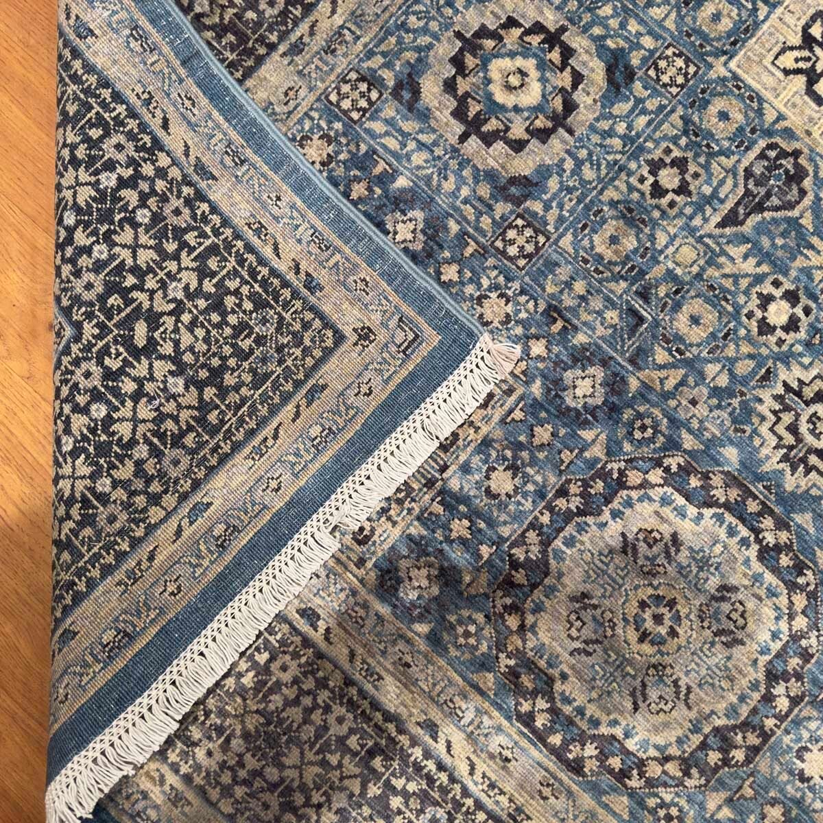 El Dokuma Premium Mavi Memlük Yün Halı (150x210 cm) - Görsel 5