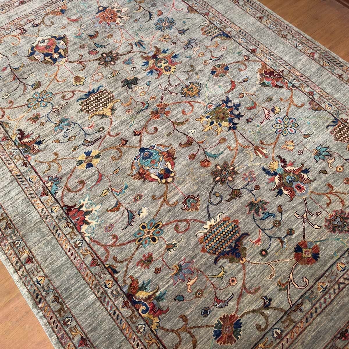 El Dokuma Gri Afgan Sultani Yün Halı (175x240 cm) - Görsel 7