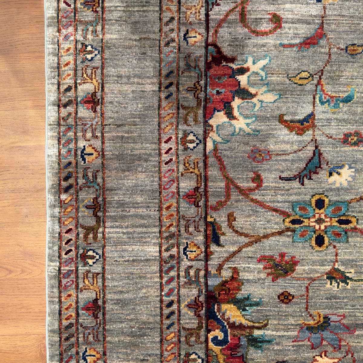 El Dokuma Gri Afgan Sultani Yün Halı (175x240 cm) - Görsel 9