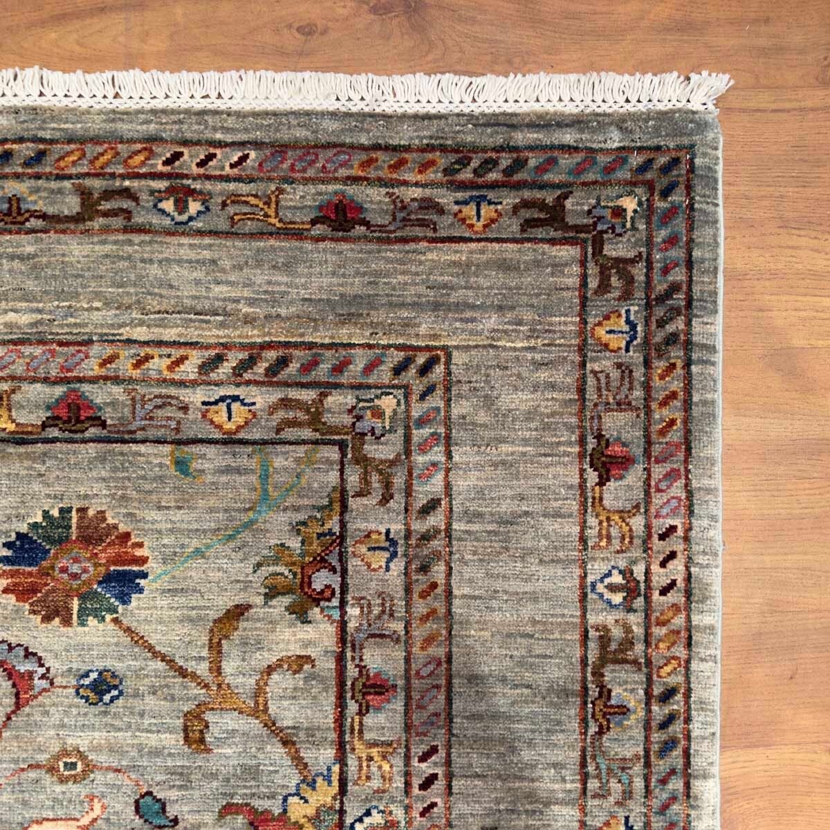 El Dokuma Gri Afgan Sultani Yün Halı (175x240 cm) - Görsel 4