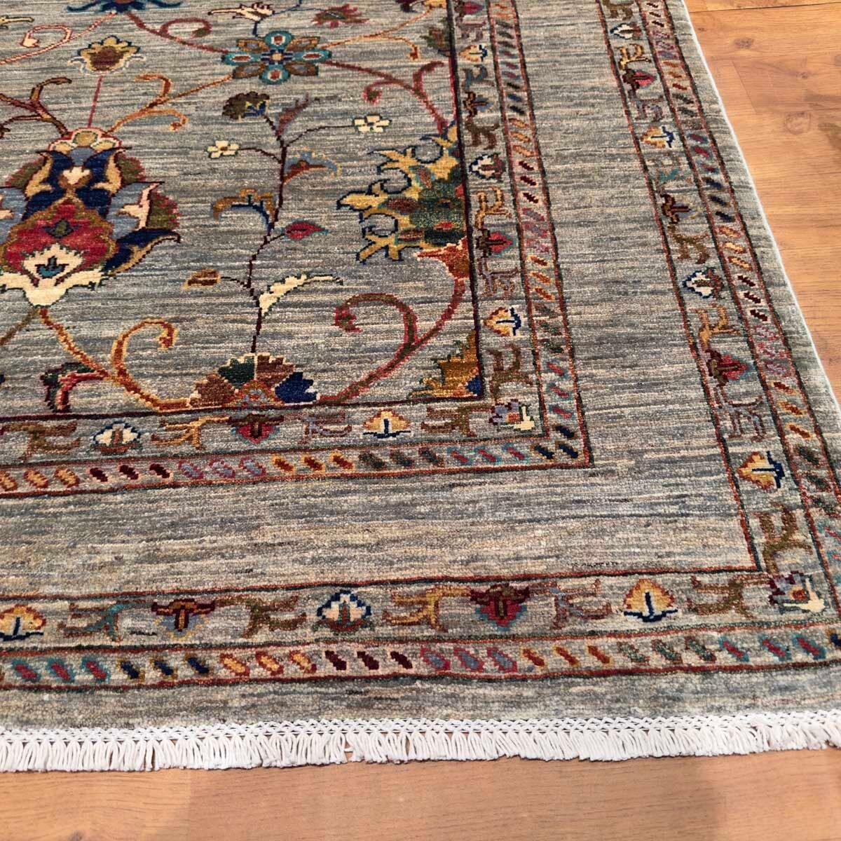El Dokuma Gri Afgan Sultani Yün Halı (175x240 cm) - Görsel 8