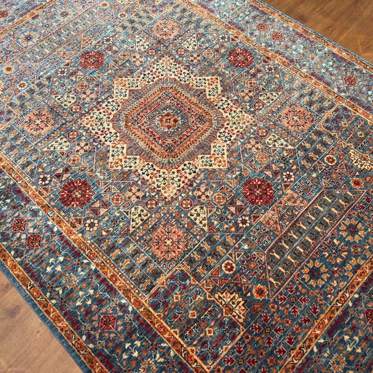 El Dokuma Mavi Memlük Yün Halı (175x245 cm) - Görsel 7