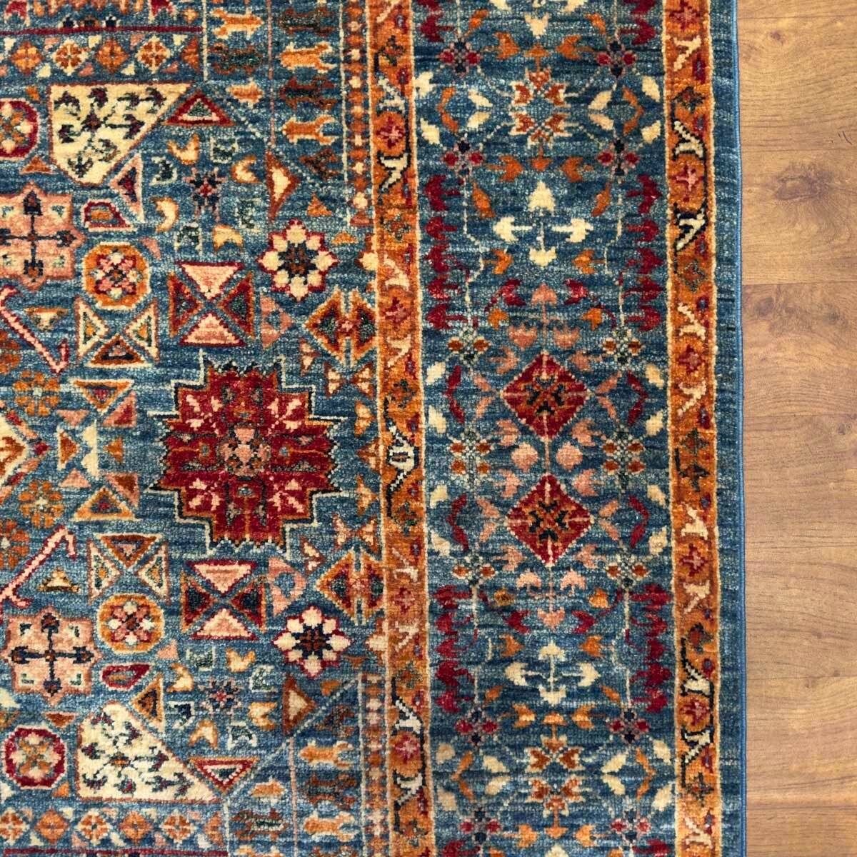 El Dokuma Mavi Memlük Yün Halı (175x245 cm) - Görsel 9