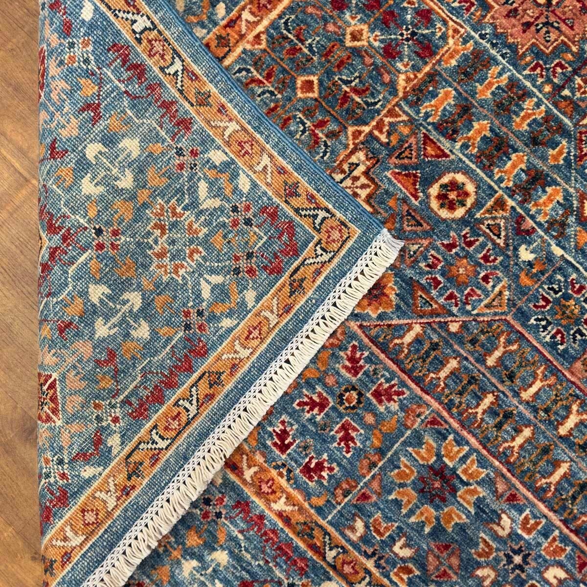 El Dokuma Mavi Memlük Yün Halı (175x245 cm) - Görsel 5