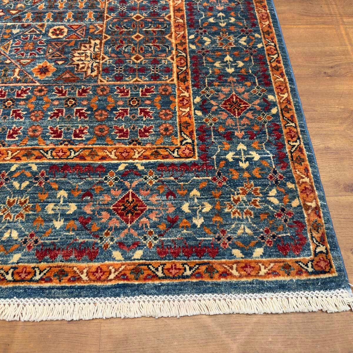 El Dokuma Mavi Memlük Yün Halı (175x245 cm) - Görsel 8