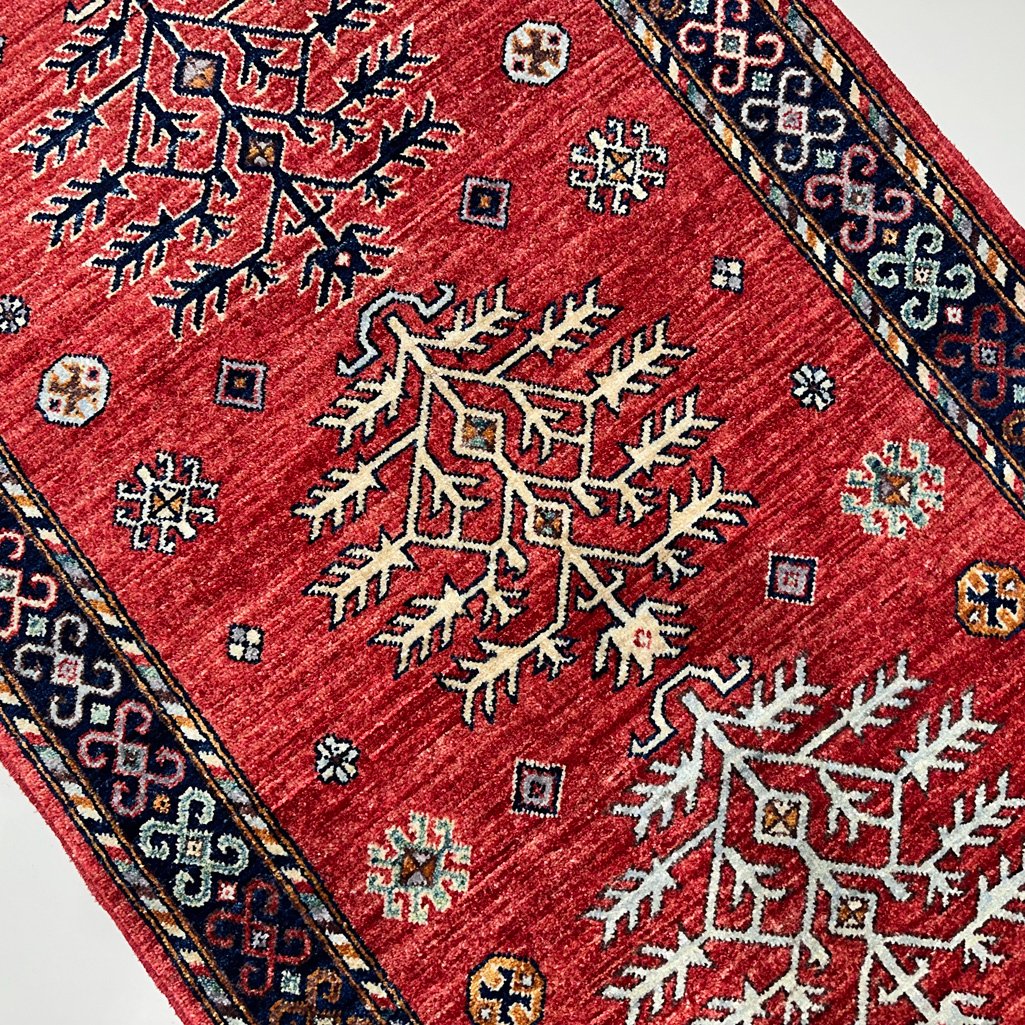 El Dokuma Kırmızı Afgan Kabile Yün Halı (90x150 cm) - Görsel 7