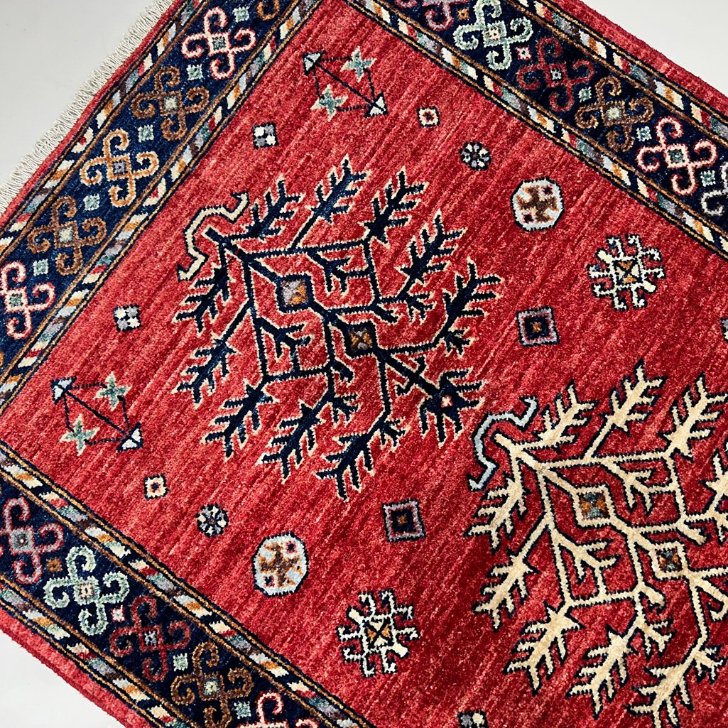 El Dokuma Kırmızı Afgan Kabile Yün Halı (90x150 cm) - Görsel 3