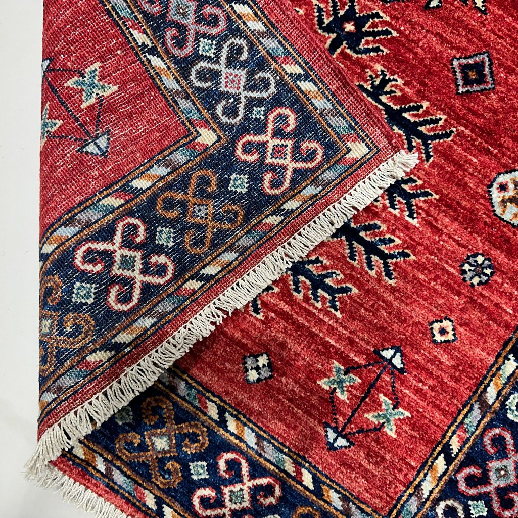 El Dokuma Kırmızı Afgan Kabile Yün Halı (90x150 cm) - Görsel 5