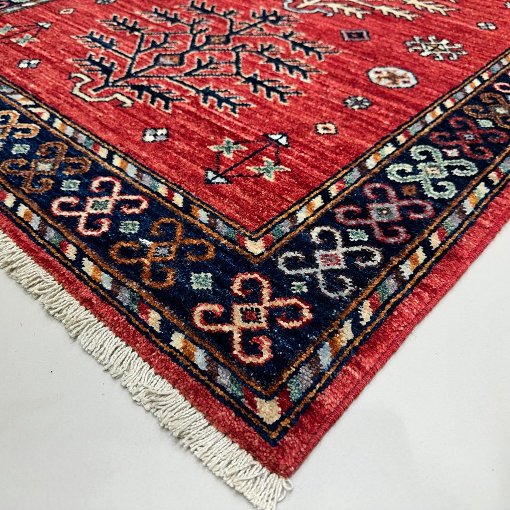 El Dokuma Kırmızı Afgan Kabile Yün Halı (90x150 cm) - Görsel 8