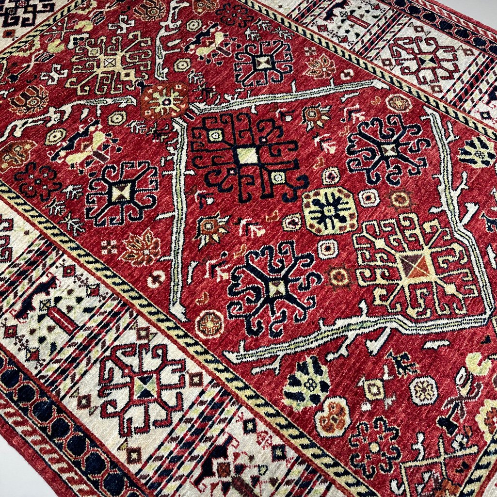 El Dokuma Kırmızı Afgan Kabile Yün Halı (155x215 cm) - Görsel 4