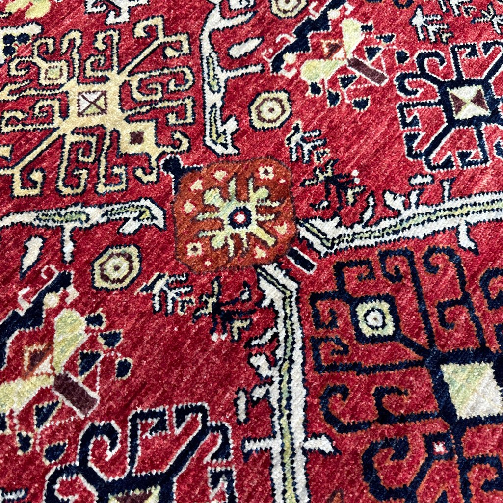 El Dokuma Kırmızı Afgan Kabile Yün Halı (155x215 cm) - Görsel 3