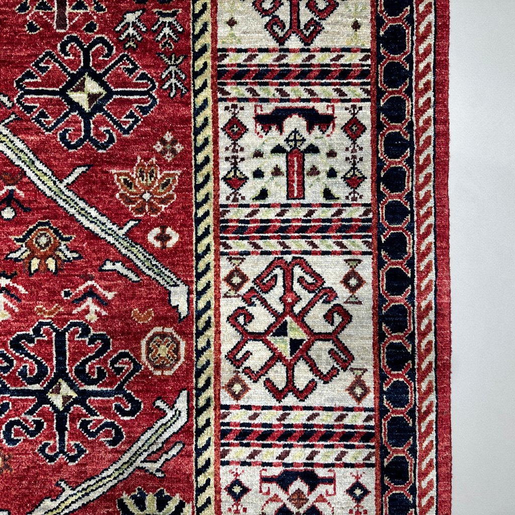 El Dokuma Kırmızı Afgan Kabile Yün Halı (155x215 cm) - Görsel 2