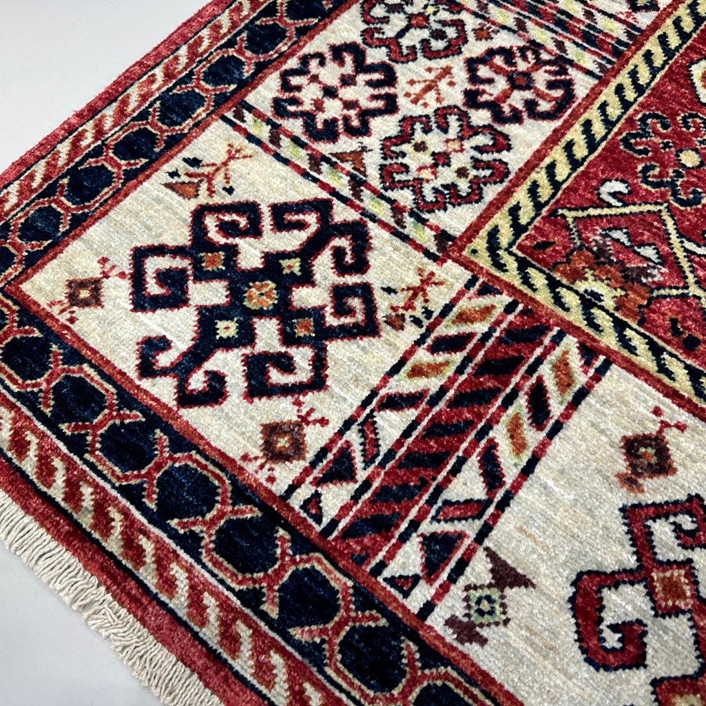 El Dokuma Kırmızı Afgan Kabile Yün Halı (155x215 cm) - Görsel 5