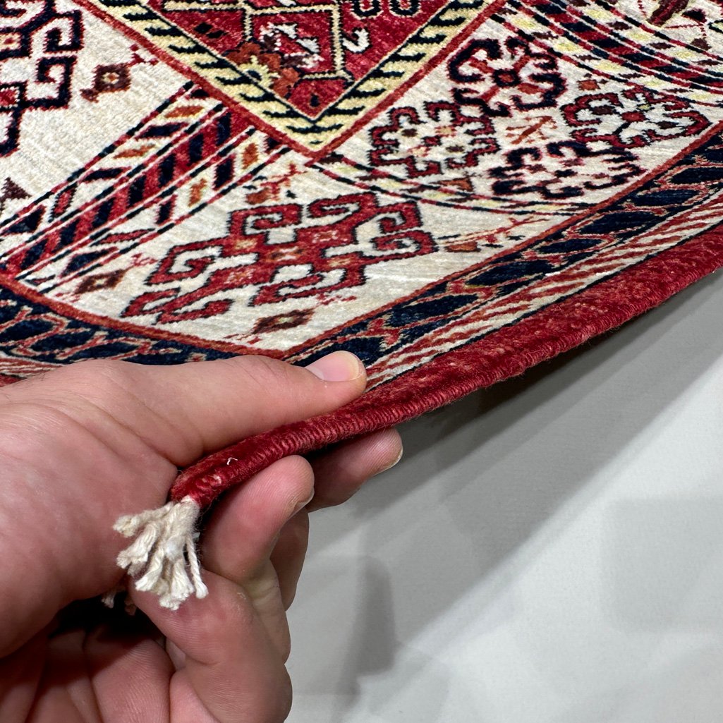 El Dokuma Kırmızı Afgan Kabile Yün Halı (155x215 cm) - Görsel 9